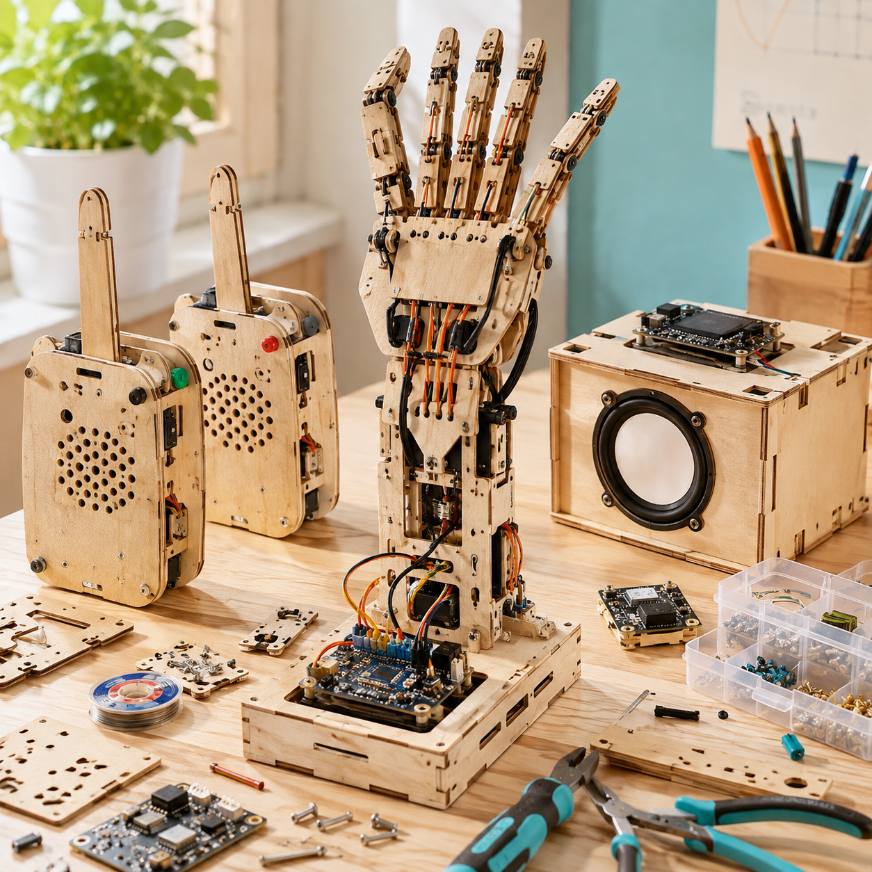 Advanced wooden robotics, electronics, and speaker-building activities