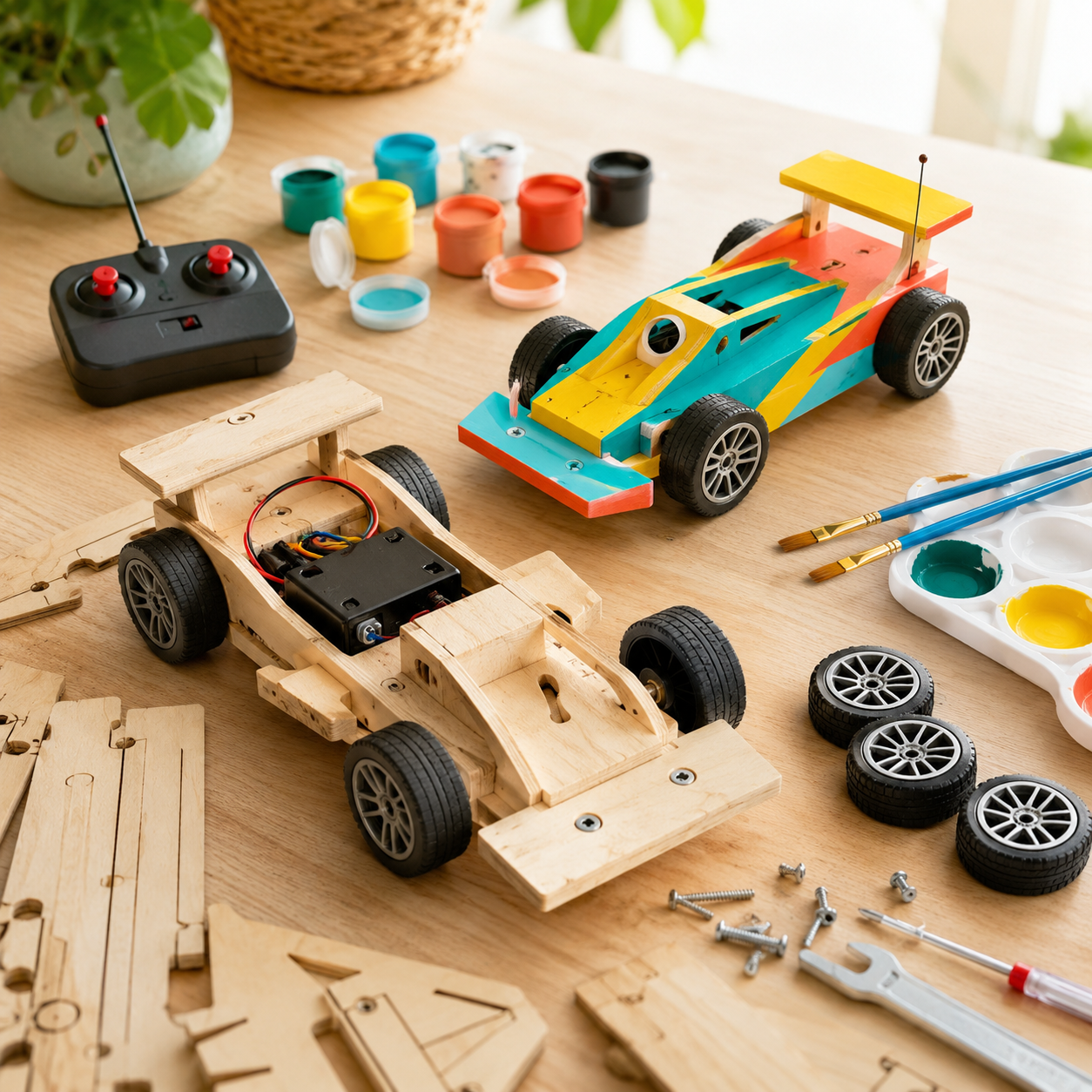 Build-and-paint wooden race car activities